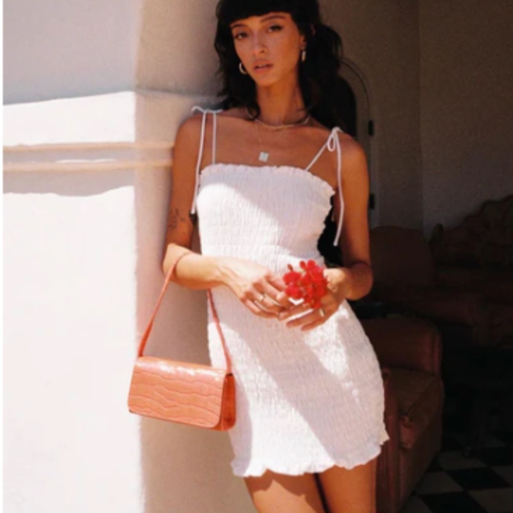 Princess Polly NWT White Smocked Tie Strap Sherry Mini Dress